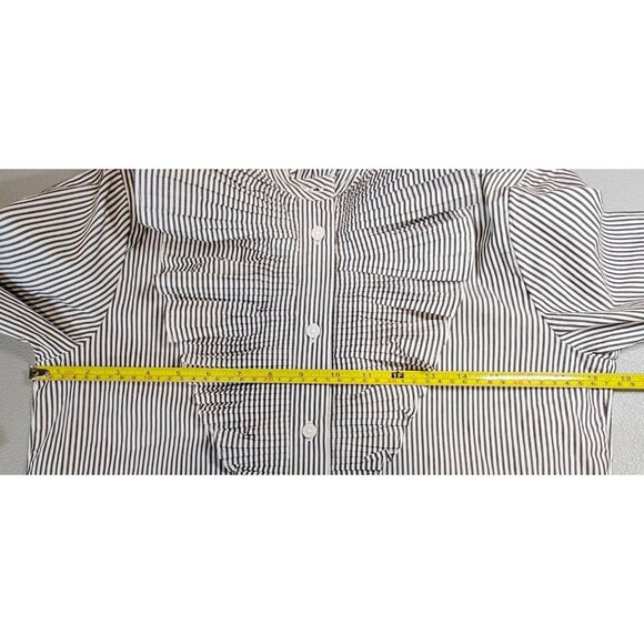 J. Crew Womens 0 Ruffle Classic Fit Washed Cotton Poplin Shirt in Stipe - Picture 7 of 13